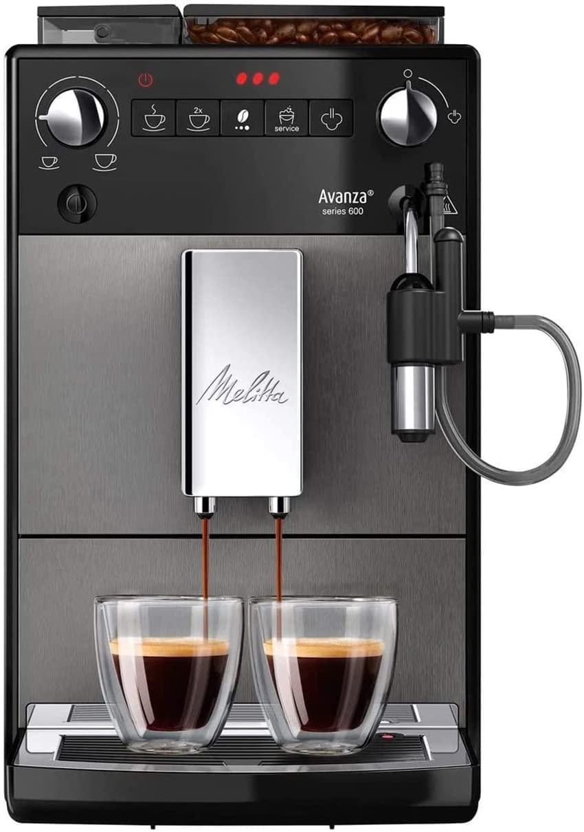 Melitta Avanza F270 - 100 coffee machine with integrated milk system (removable XL water tank and bean tank and whisper grinder, 20 cm wide) Mystic Titan