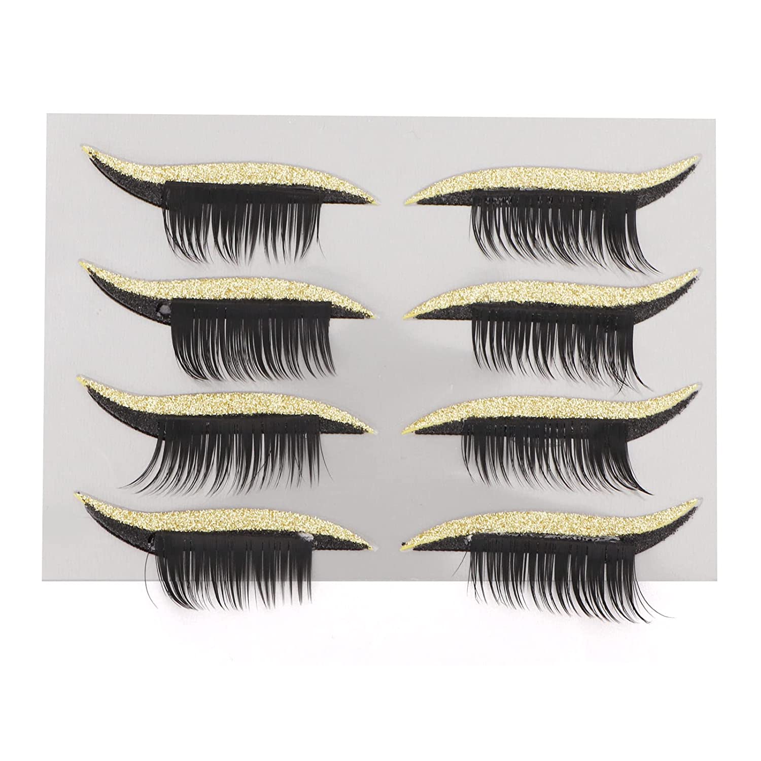 Fauitay 4 Pairs Eyeliner and Eyelash Sticker Set, Self-Adhesive, Waterproof, Reusable, Easy False Eyelashes Stickers to Wear (Gold)