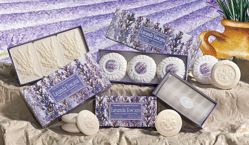 Saponificio Artigianale Fiorentino Lavender soap, handmade Italian soap from Fiorentino, pack of 3, 125 g each