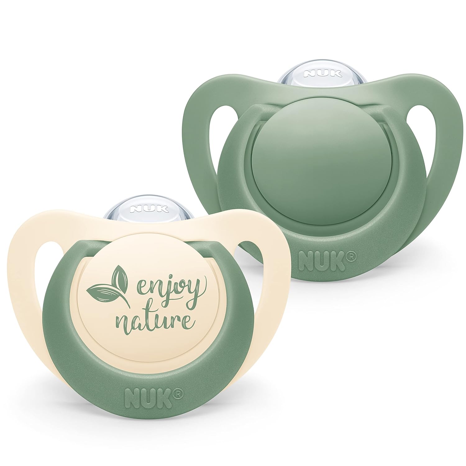 NUK for Nature Baby Dummy, Made of Sustainable Silicone, Orthodontic Shape, BPA-Free, 18-36 Months, Eucalyptus Green, Pack of 2