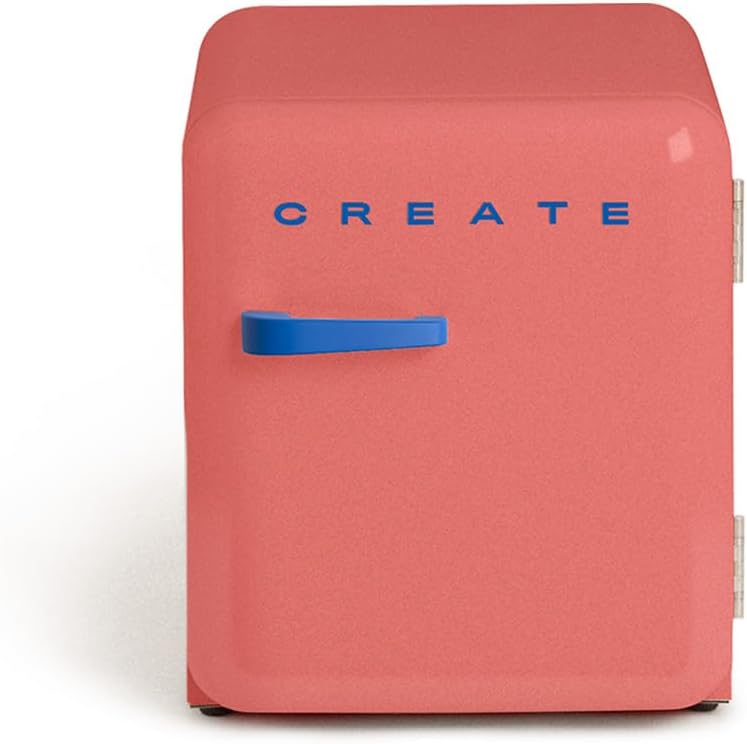 CREATE Retro Fridge 50 Cobalt / Fridge in Terracotta, Cobalt Blue Handle, 85 W, Minibar, One Shelf, Retro Design, 50 cm, Two Shelves, 48 ​​L Capacity, Energy Saving, 50 x 44 x 49.8 cm