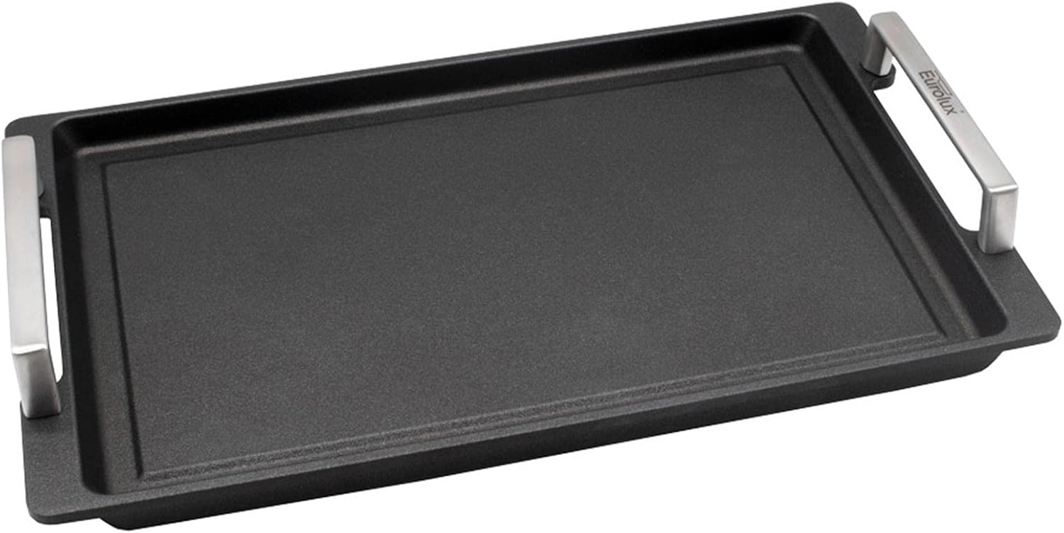 Eurolux Teppanyaki Grill Plate 41 x 24 cm Coated - Stainless Steel Side Handles - All Hobs Including Induction & Grill - Smooth Non-Stick Surface - Made in Germany