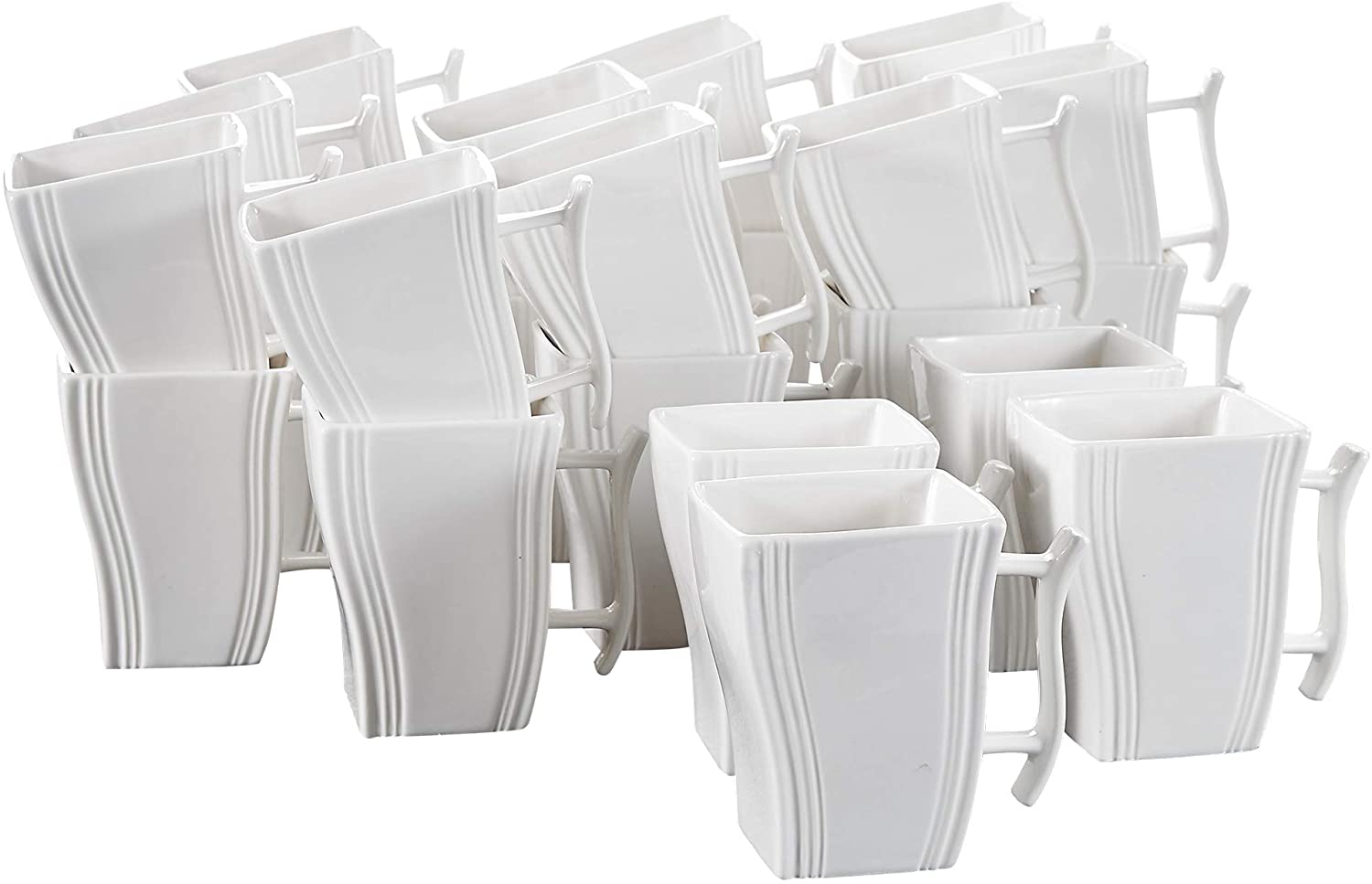 MALACASA, Flora Series 24-Piece Coffee Service Set Cream White Porcelain Square Coffee Cup Cups 4.5 Inches / 11.5 x 7.5 x 11 cm / 350 ml Mug Tea Cup Set