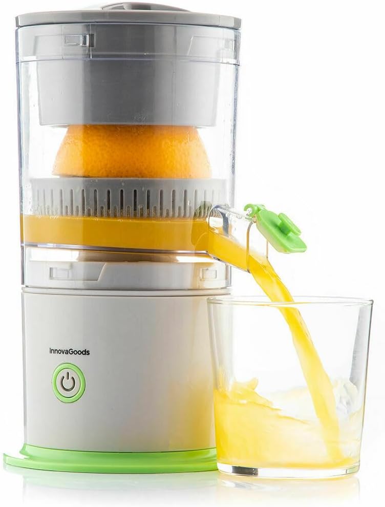 InnovaGoods® Automatic Orange Squeezer Rechargeable 250ml 40W Hands Free Juicer Leakproof Lid High Efficiency 90% USB-C Portable Cleaning Brush Juicer for Soft