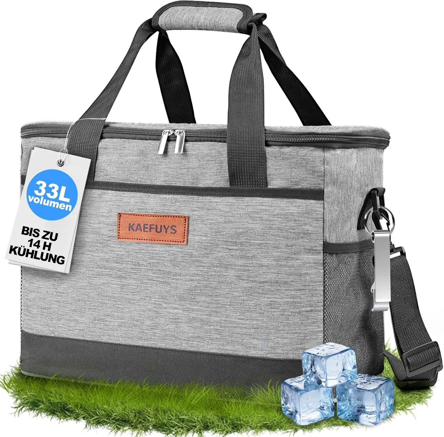 Cool Bag 30 L + 14 Hours Cooling Thermal Insulated Portable Foldable Waterproof Large Picnic Bag for Shopping Car Office Camping Outdoor Travel Food Transport Supplies Family Barbecue