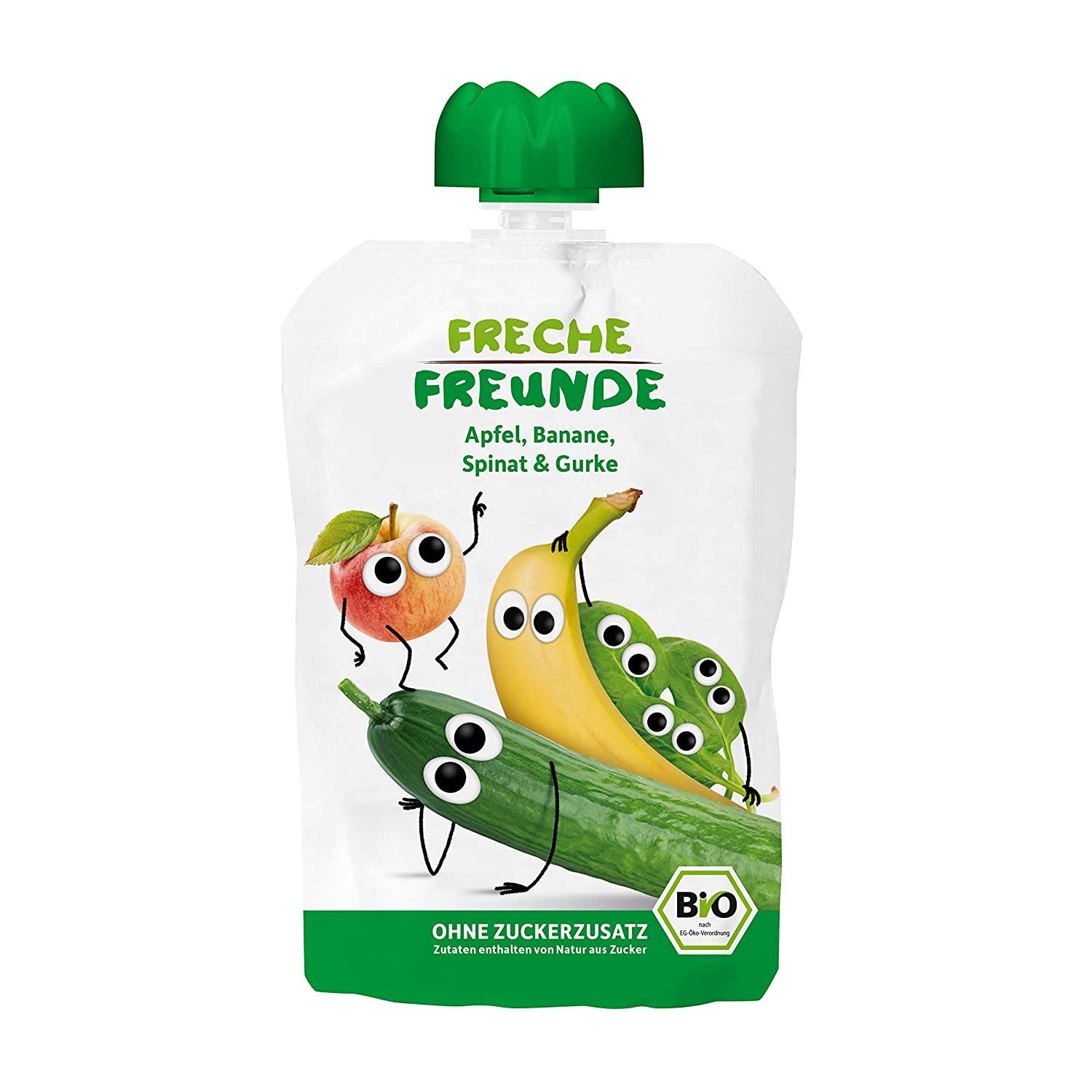 Freche Freunde Bio Quetschie Apfel, Banane, Spinat & Gurke für Babys ab 1. Jahr, 6 x 100g