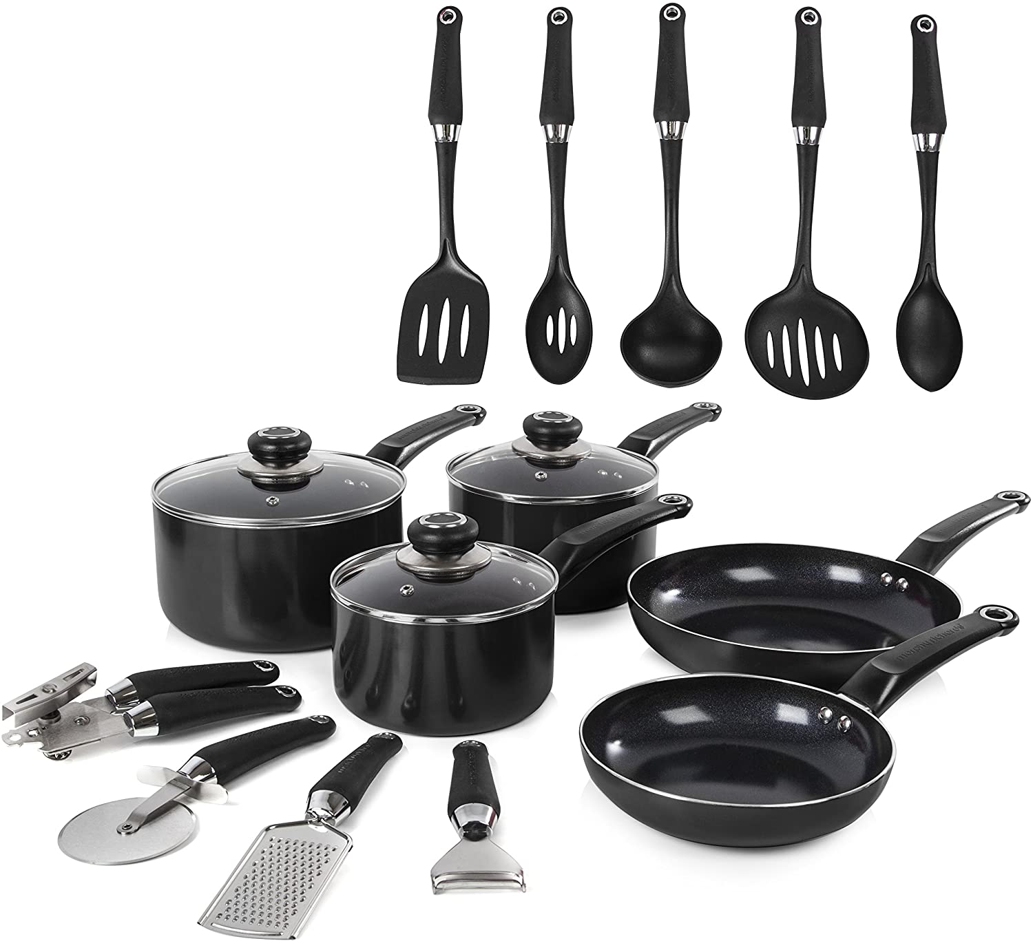 Morphy Richards Equip 5-Piece Pan Set with 9-Piece Accessory Set, Aluminium, Black, 20 x 38.5 x 16.5 cm