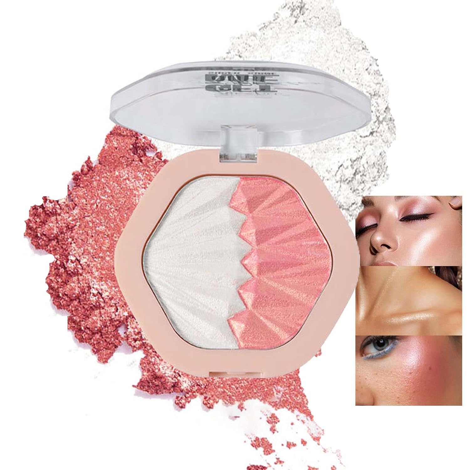 EONFAVE Highlighting Powder, 2 Colours Blush Powder + Highlighter Palette, Waterproof & Sweatproof Rouge Makeup, Highly Pigmented Highlighter Blush with Ultra Shimmering Finish, Soft & Radiant Effect