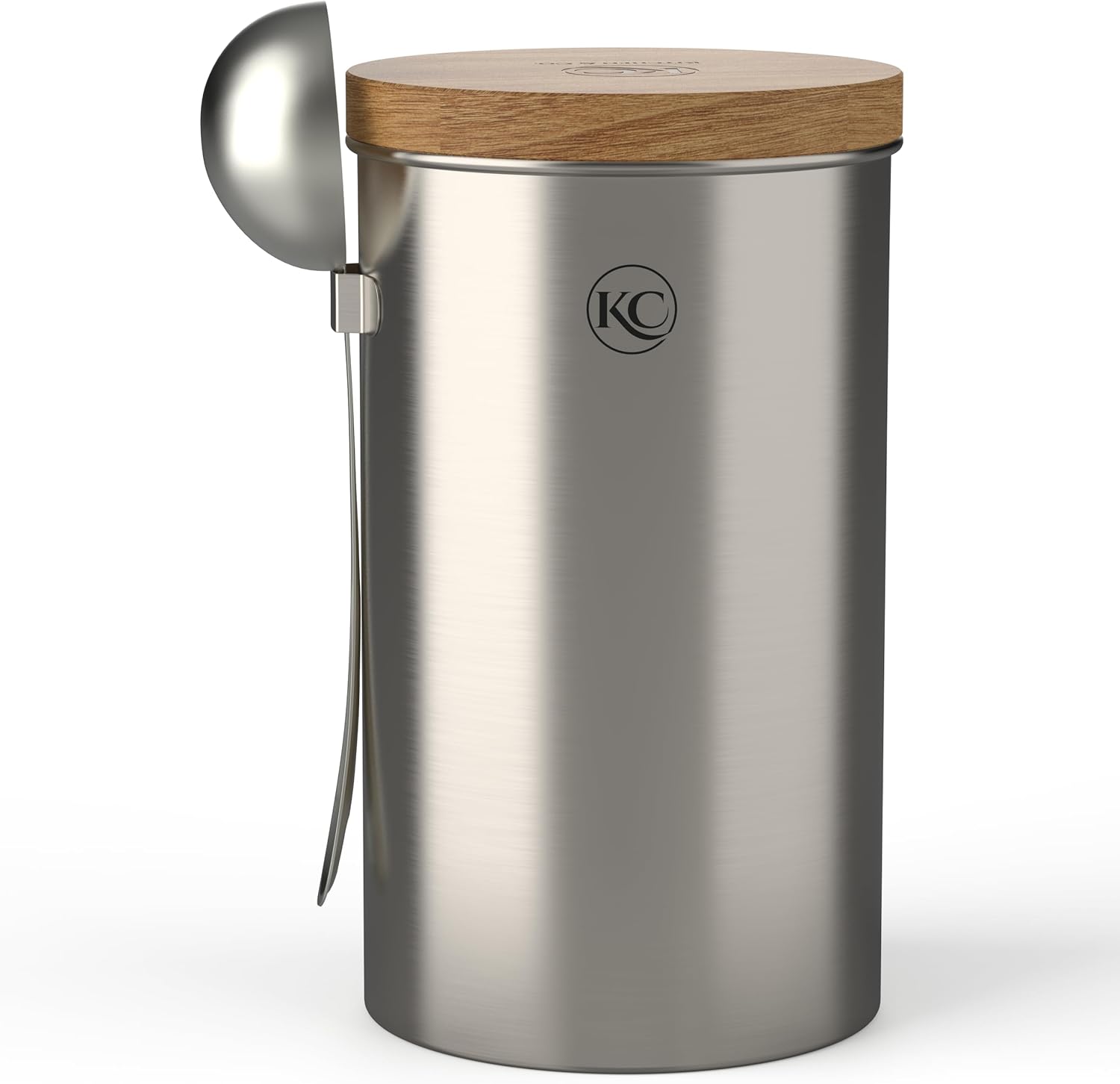 KC Kitchen & Co. KC Kitchen & Co. Coffee Jar with Spoon for 250 g Coffee Beans, Tea, Sugar, Spices (Silver, 700 ml) with Airtight Acacia Lid