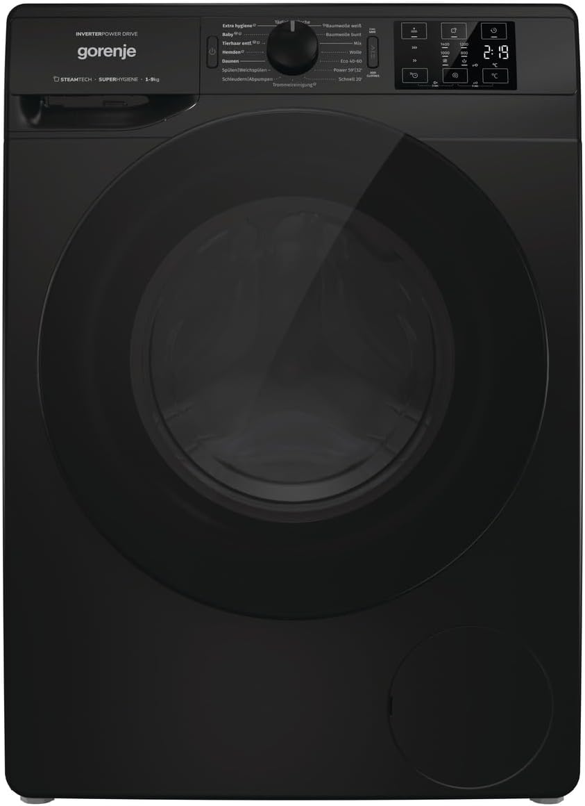 Gorenje WNFHEI 94 ADPSB Washing Machine, 9 kg, 1400 rpm, EEK A, Made in Europe, Inverter PowerDrive Motor, 16 Programmes, Steam Function, AquaStop, Child Lock [Energy Class A]