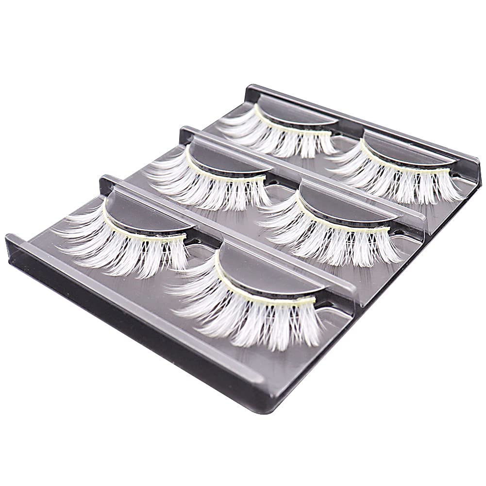 JAWSEU White False Eyelashes, 3 Pairs Handmade False Eyelashes, False Eyelashes, Cosplay Makeup False for Party, Carnival, Masquerade, Stage, Halloween, ‎white