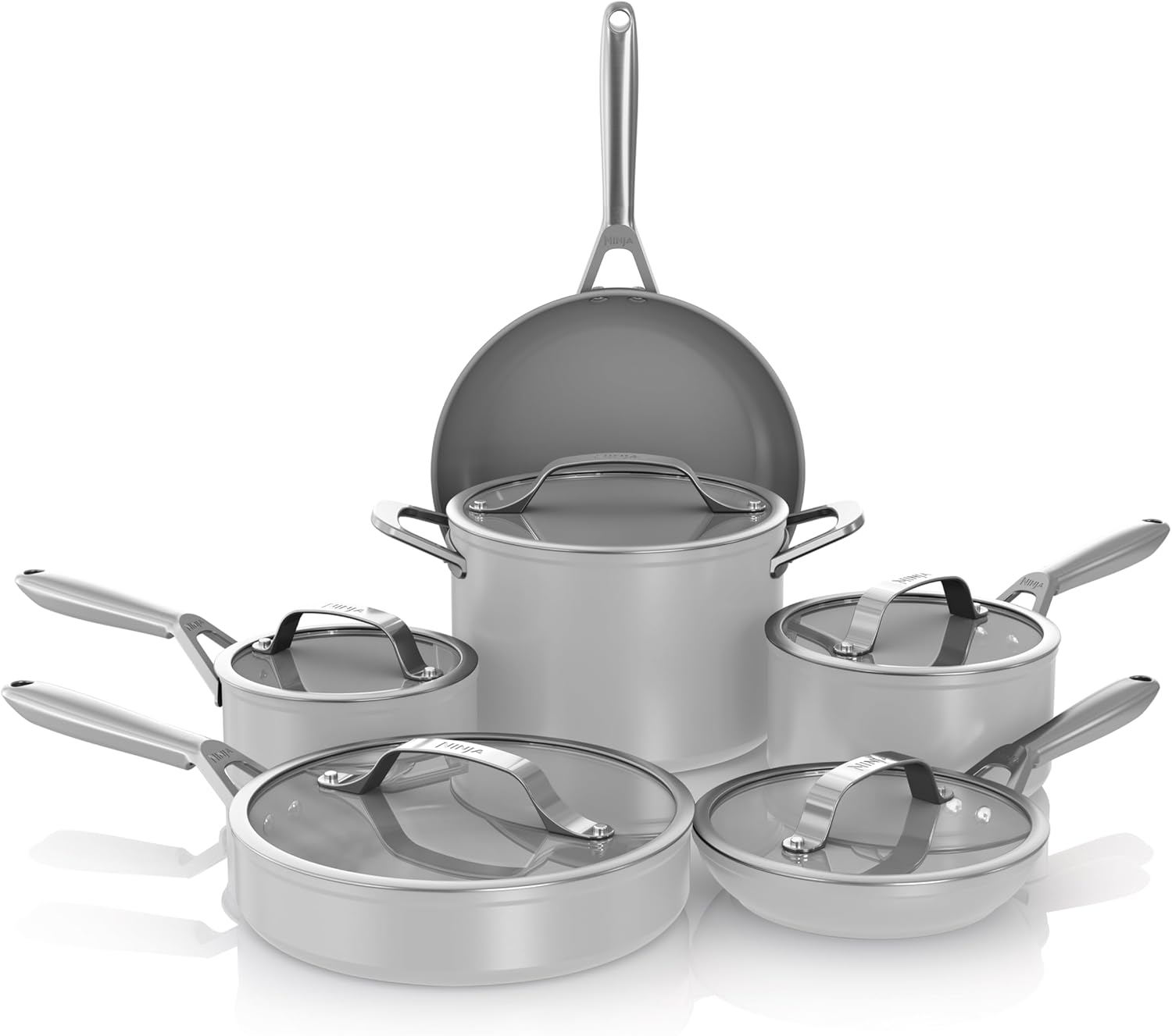 Ninja NeverStick Ceramic Pro 11 Piece Cookware Set, Non-Stick Pots and Pans, Glass Lid, Ceramic Coated, Stainless Steel, Oven Safe, All Hob Tops
