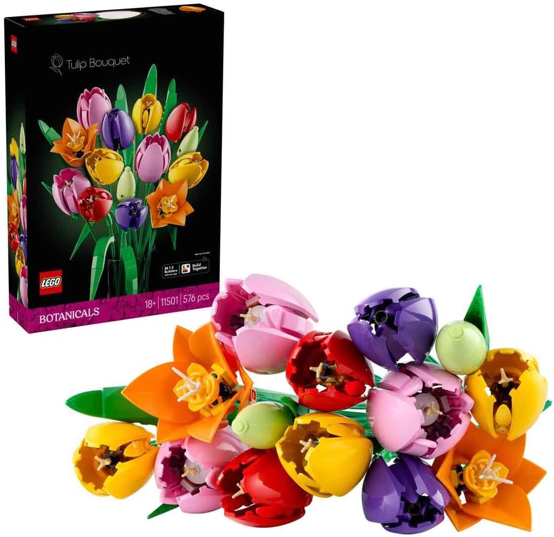 LEGO Botanicals Tulip Bouquet - Artificial Flowers Building Set for Adults - incl. 14 Faux Tulips in 5 Colours for Table & Home Decor - DIY Gift Idea for Women - Valentine\'s Day Treat - 11501