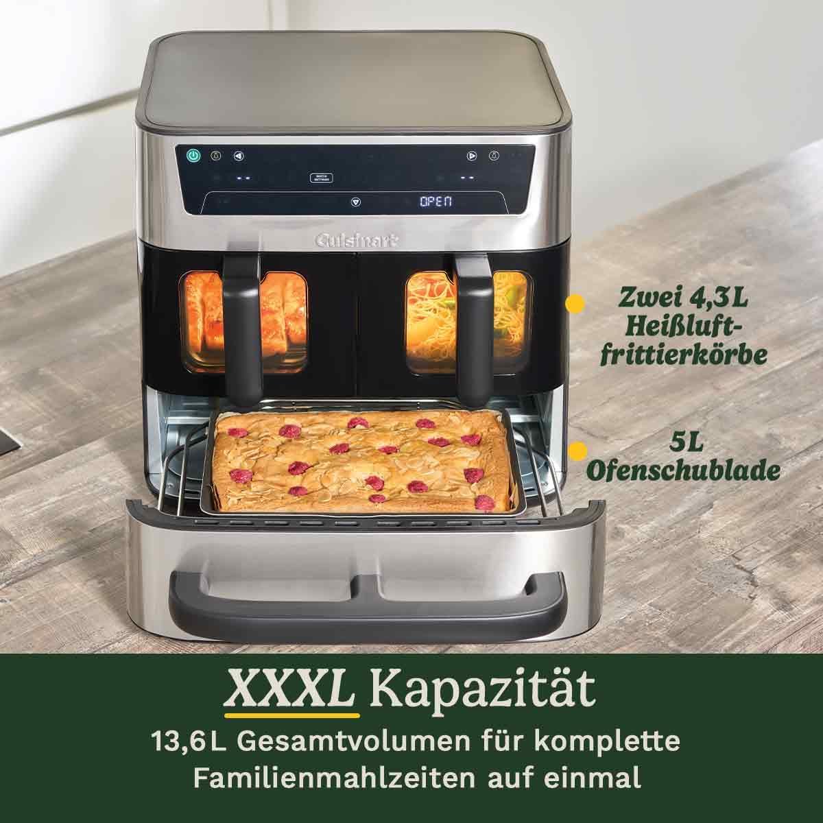 Cuisinart Tri Zone 13.6L Hot Air Fryer & Oven | PFAS-Free | 3 Zones | 2 x 4.3L baskets + 5L drawer | 9-in-1: Frying, Baking, Grilling, Dehydrating, Pizza, Toast, Manual | Sync & Match