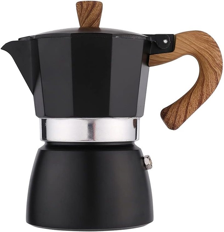 NEALMART Black Mocha Pot for Stove, Espresso Coffee Maker, 6 Espresso Cups, Silver, Percolator Coffee Pot, 300ml