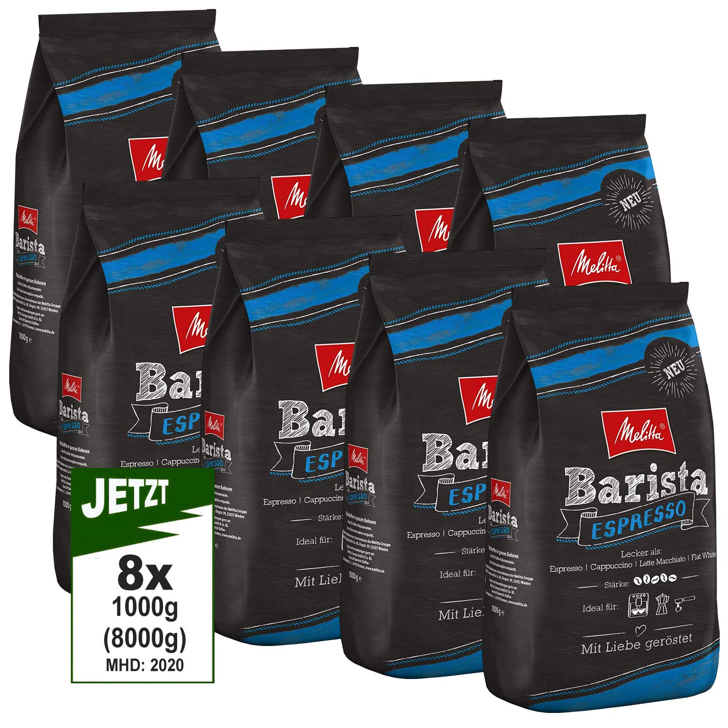 Melitta Barista Espresso, entire coffee beans 8x 1000g (8000g) - powerful and spicy espresso coffee