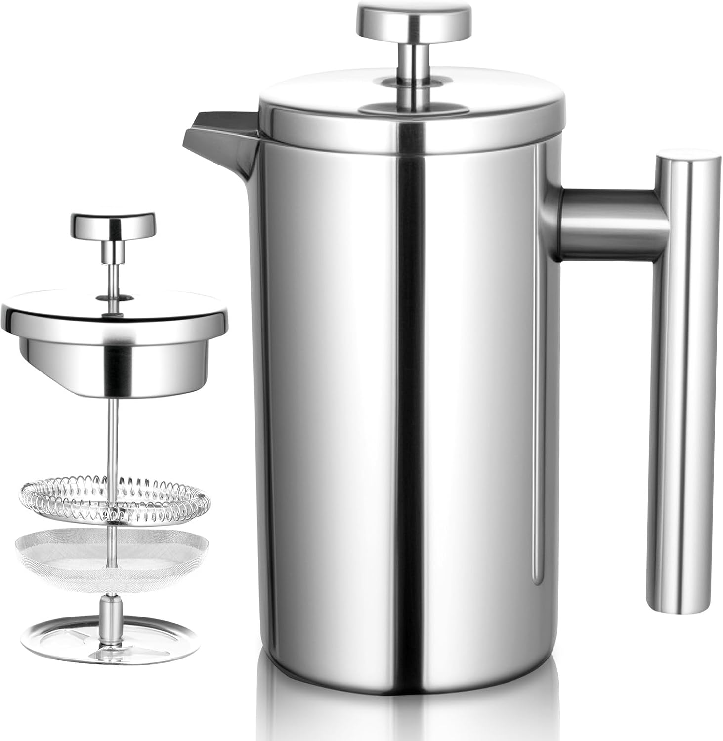 French Press Small with Scale, Coffee Maker 304 Stainless Steel, Double-Walled Insulated, Food Safe, Suitable for Kitchen, Travel and Camping, 500 ml (Silver)