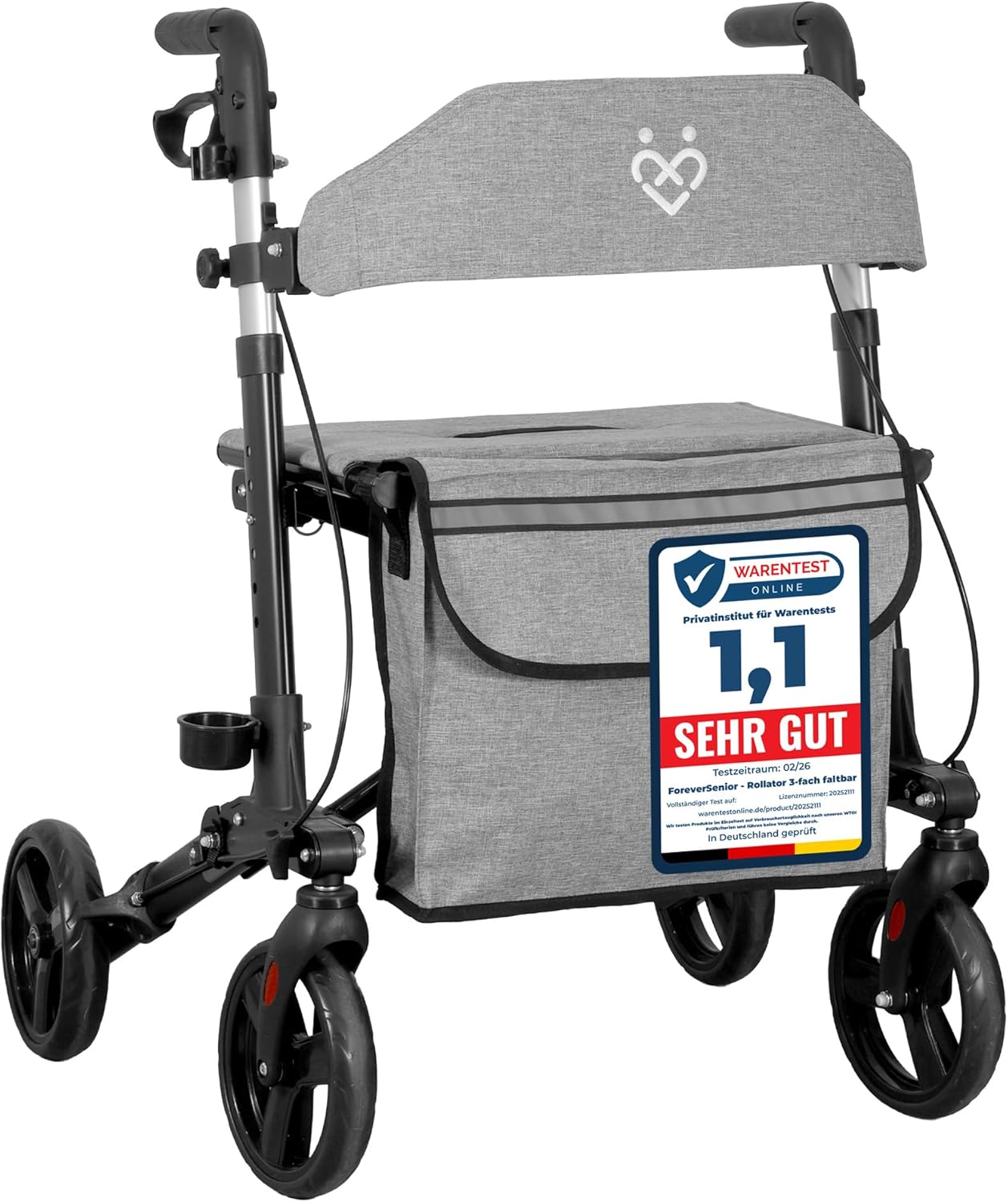 Rollator - 3-fold and lightweight with seat and all-terrain tires, narrow 7.2 kg travel rollator for folding for seniors
