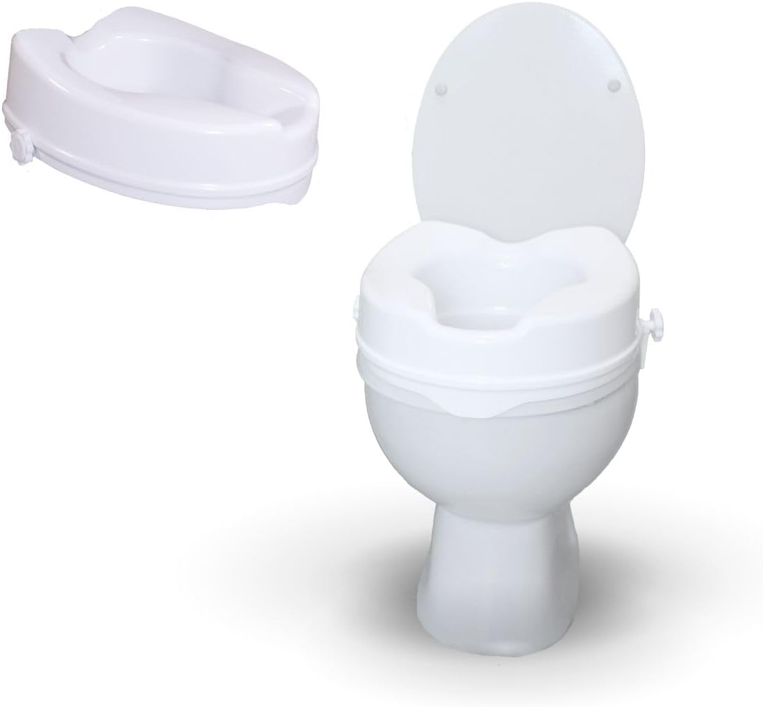 Mobiclinic Store Mobiclinic, Raised Toilet Seat, 10 cm Height, European Brand, Toilet Seat Raiser, Toilet Seat for Seniors, Extra Stable, Colour: White, Titanium