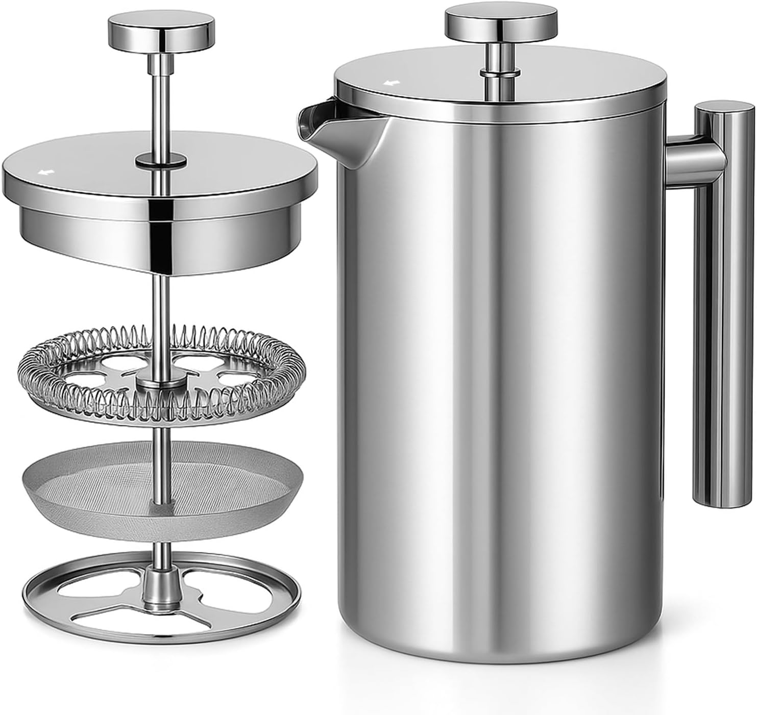 Red Ember Stainless Steel French Press 1L Cafetiere - Double-Walled Insulated Coffee Machine, Unbreakable & Rustproof with 3-Layer Filter for Smooth, Rich Brewing - Ideal for Home, Camping