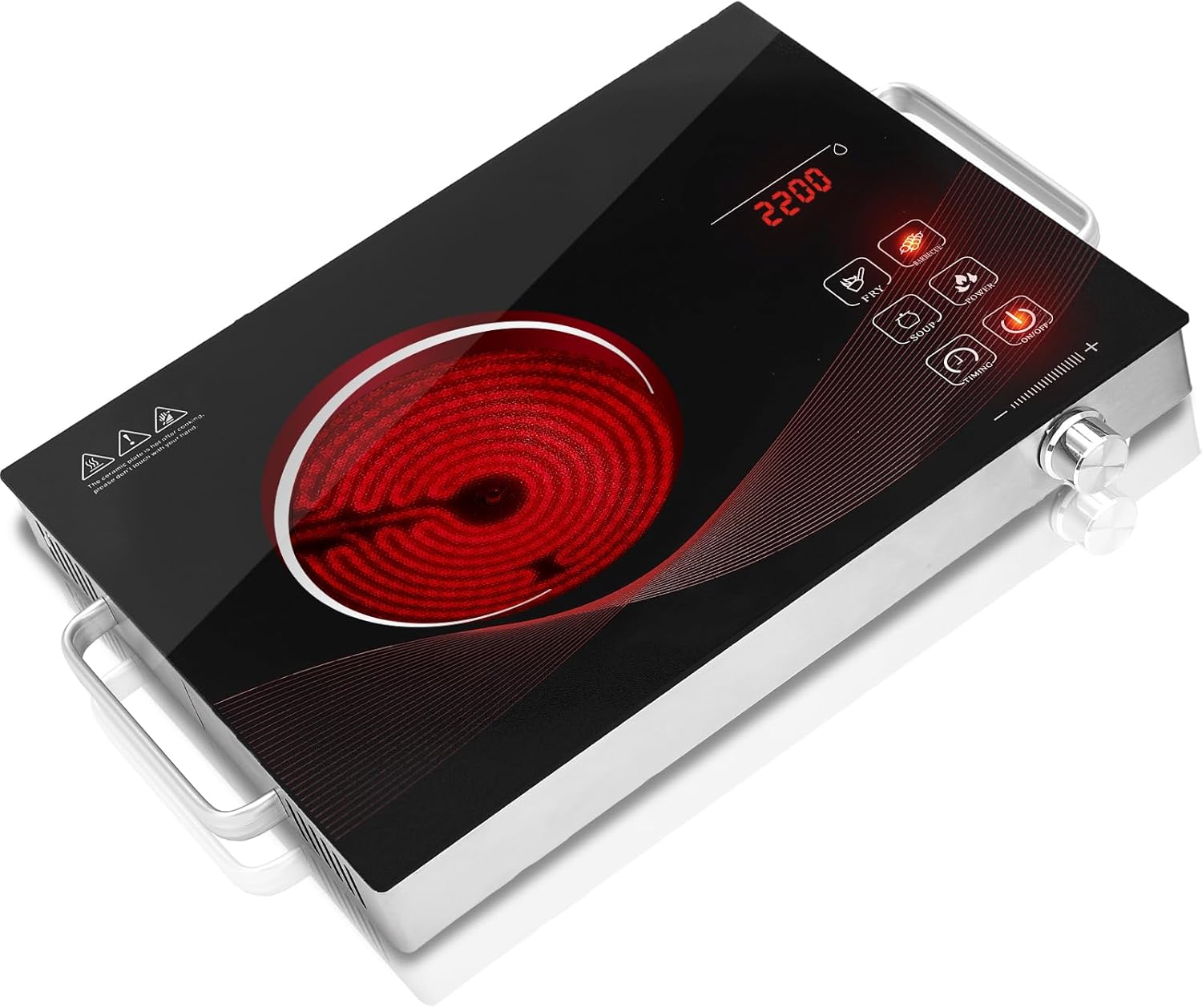 Argyolas Electric Hob Portable Infrared 3500W Single Burner Heating Plate Kitchen Domino Glass Counter Cooker Button Control