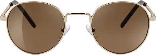 SUNDANCE Adult sunglasses, gold-colored metal frame, round brown-tinted lenses, 1 pc.