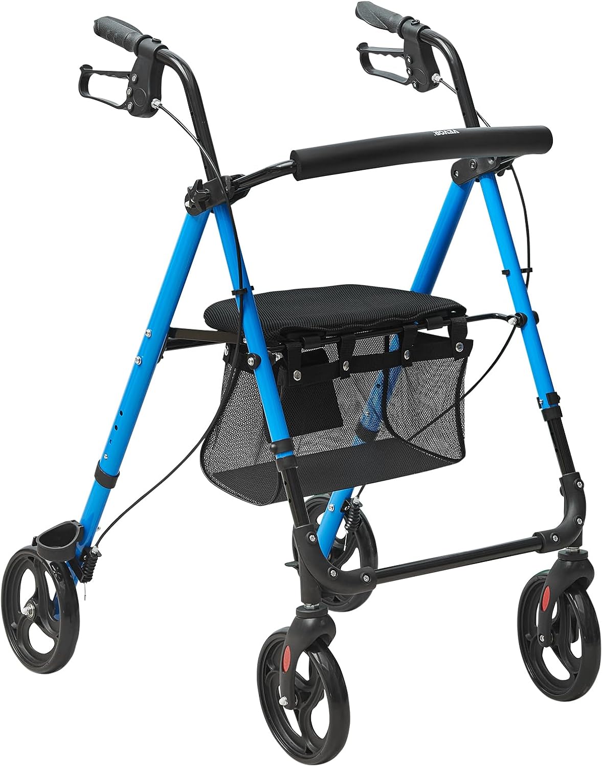 VEVOR Rollator for Seniors, Lightweight Foldable Aluminium Walking Aid with Adjustable Seat and Handle, Outdoor Mobility Rollator with 8 Inch All-Terrain Wheels, 300 lbs Load Capacity