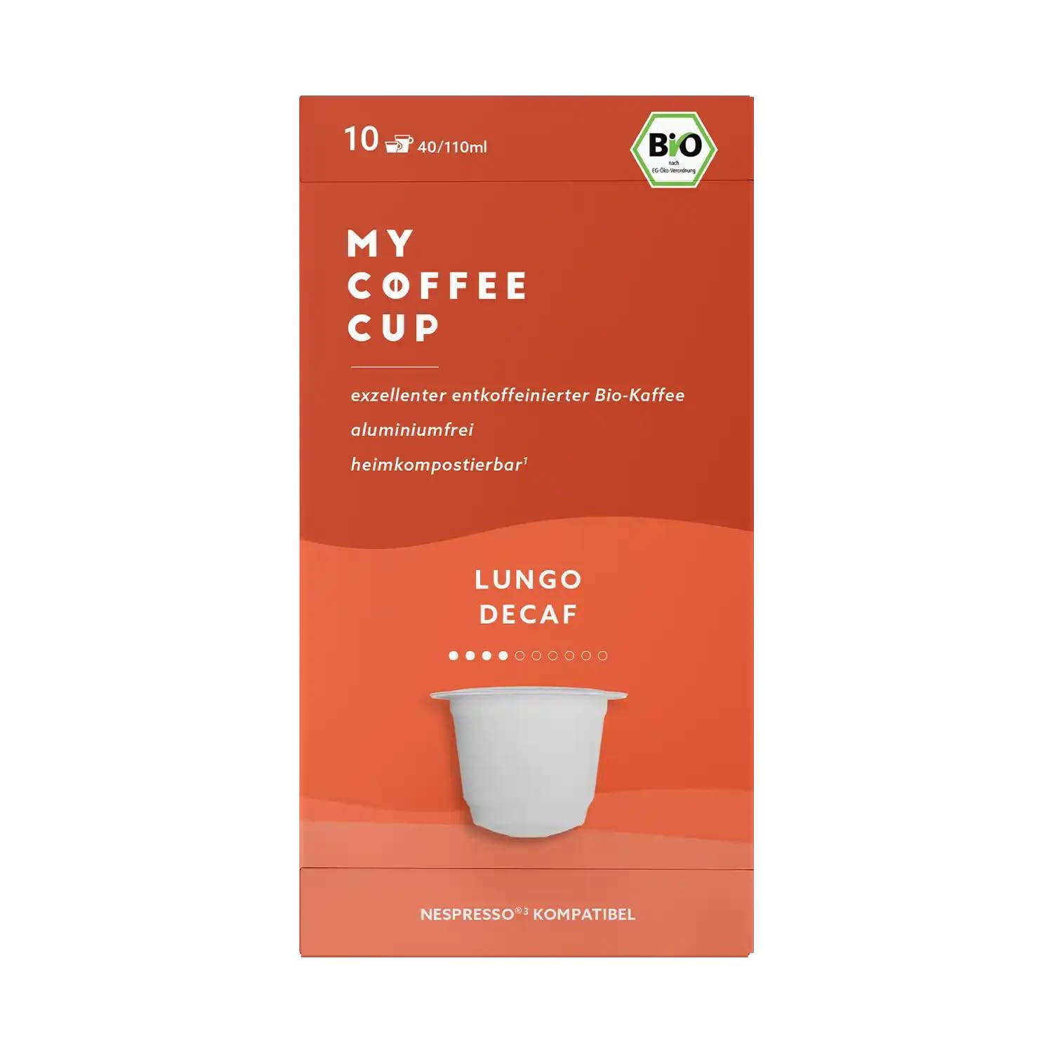 MY-COFFEE CUP My Coffee Cup - LUNGO DECAF - Organic Coffee 3 Packs I 30 Capsules for Nespresso®³ Capsule Machines I Home and Garden Compostable - 0% Aluminum I Sustainable Coffee Capsules