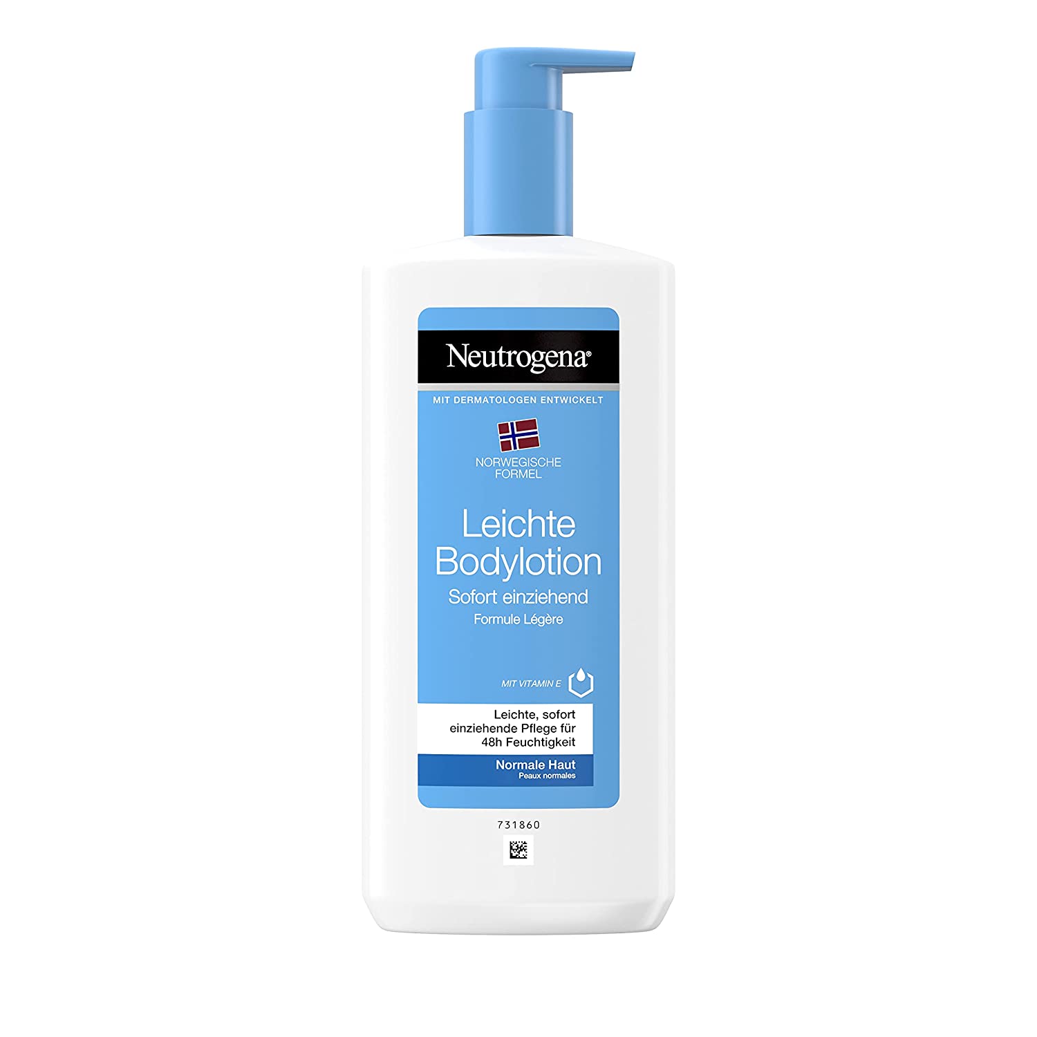 Neutrogena Leichte Körperlotion mit norwegischer Formel (400 ml), Sofort absorbierende Körperlotion für 48 Stunden Feuchtigkeit, Leichte Hautpflegelotion mit Vitamin E für normale Haut, Nicht fettig