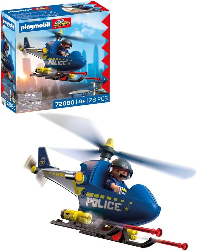 PLAYMOBIL City Action Police Helicopter | With Policeman, Rotating Rotors & Shooting Function | Infinite Fun | Children\'s Toy from 4 Years | 72080