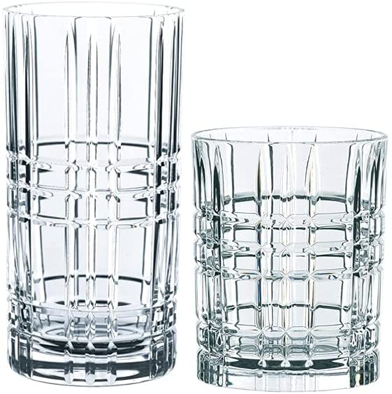 Spiegelau & Nachtmann, Set of 12 Cups - 6 x Tumbler Square (345 ml), 6 x Long Drink Square (445 ml), Crystal Glass, Highland, 101754