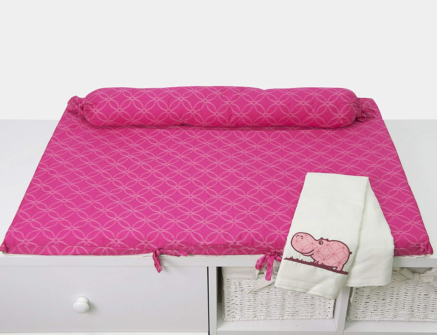 ToTs by Smartrike Joy Hippo, 250-105 Changing Mat with Extra Neck Roll and 100 Percent Cotton Sateen Cover 80 x 58 x 4 cm Pink