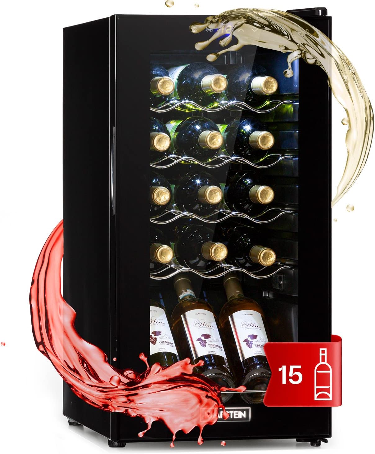 Klarstein Shiraz Slim Wine Fridge - Energy Efficiency Class A 5-18°C 42 dB Soft Touch Control Panel, LED Lighting, Freestanding