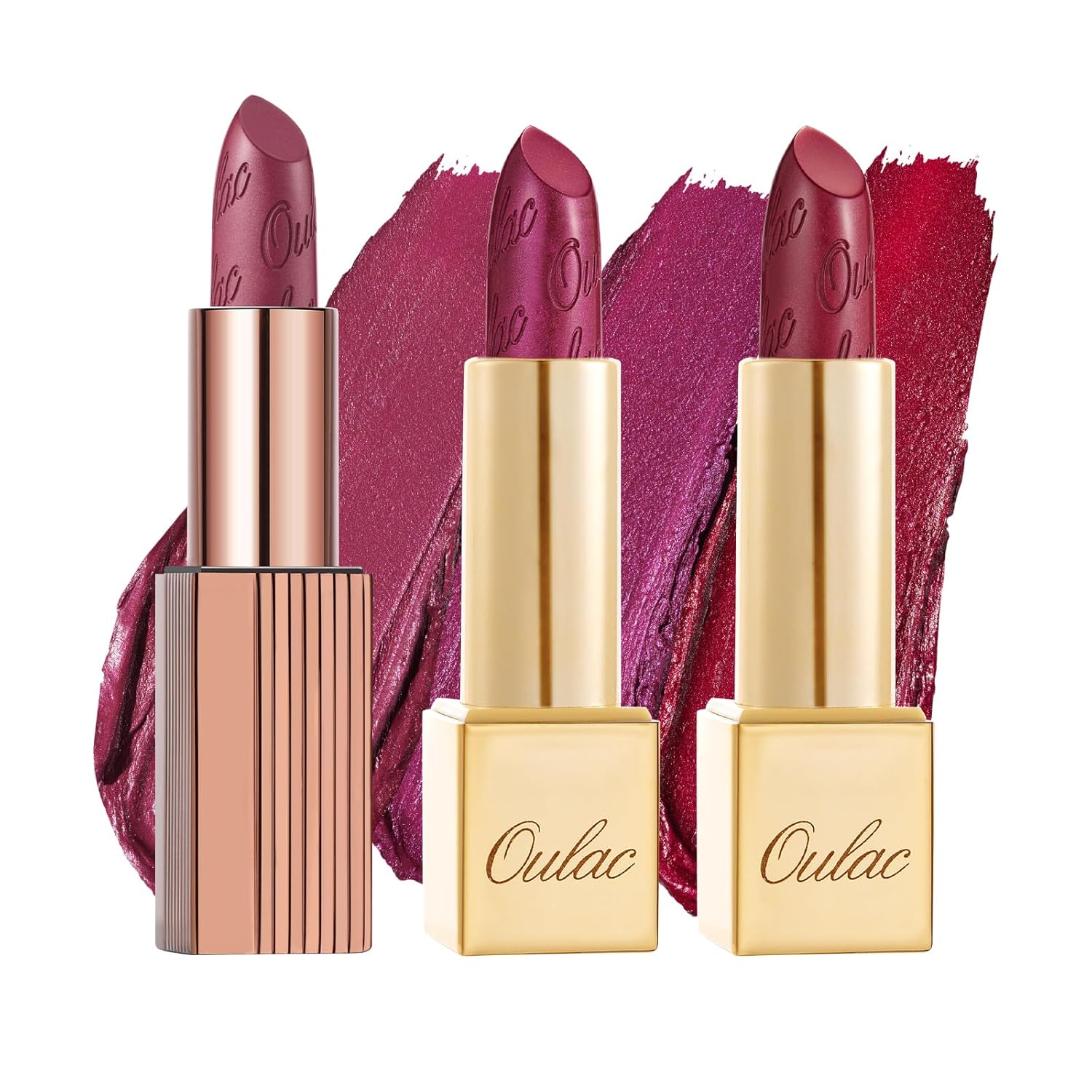Oulac Nude Metallic Shine Lipstick Set, Matte Metallic Finish, Highly Pigmented and Moisturizing Formula, Smooth and Grain-Free, Vegan 2 Pieces