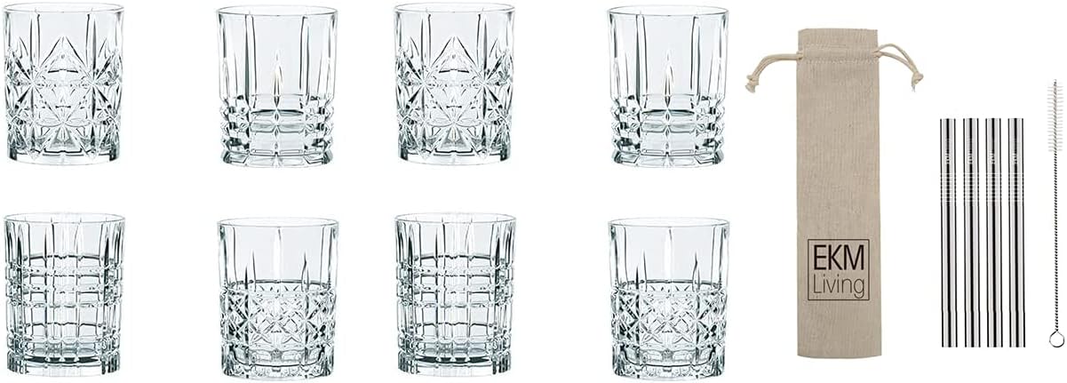 Spiegelau & Nachtmann Nachtmann 0095906-0 Highland Whisky Tumbler Set / 8 7435 8-Piece Set of 4 EKM Living Stainless Steel Drinking Straws