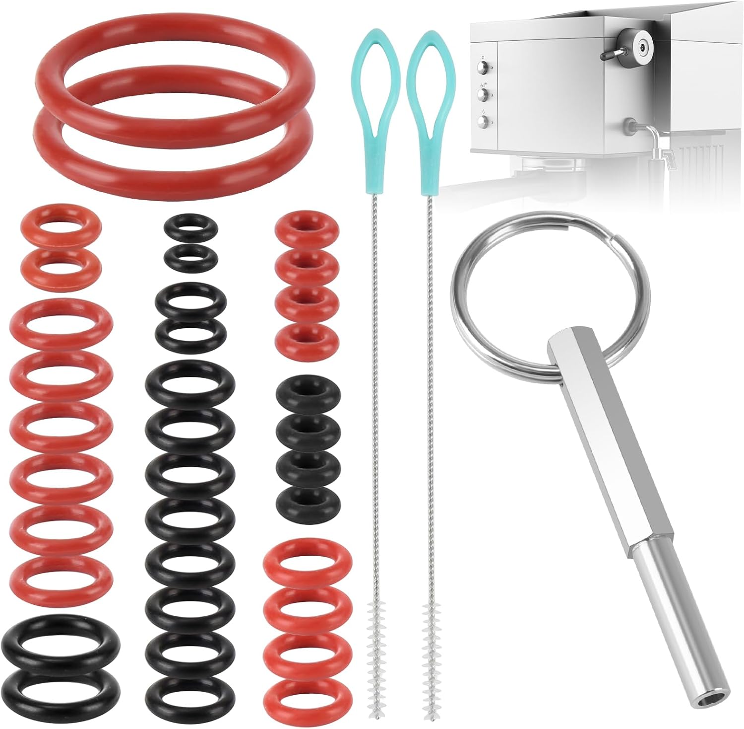 Yicenmy Oval Head Key with Key Ring for Jura, Pack of 36 Sealing Rings Includes Cleaning Brushes, Fully Automatic Coffee Machine Replacement Part Compatible with Jura/Krups Siziliana/AEG