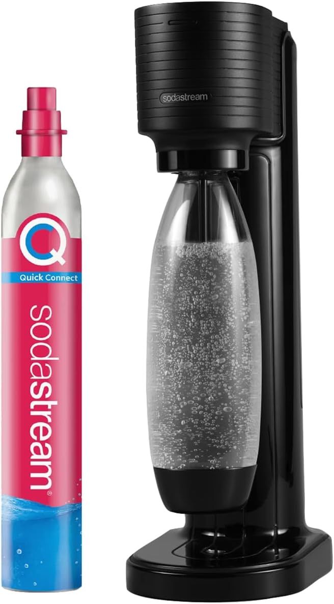SodaStream GAIA Water Carbonator with CO2 Cylinder and 1 x 1 Liter Dishwasher Safe Plastic Bottle, Height: 44 cm, Colour: Black