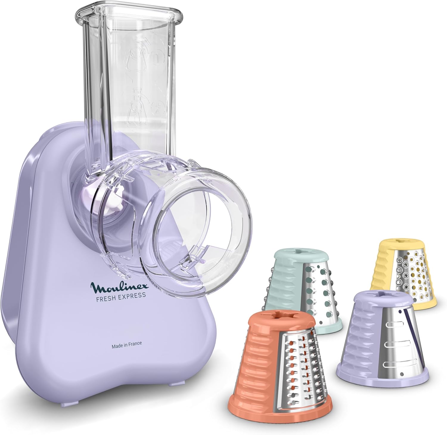 Moulinex Fresh Express DK8546E0 Electric Vegetable Grater, Direct Serving System, 4-in-1, Shredding, Cut, Grater, Cable Storage System, Dishwasher Safe Accessories, Purple