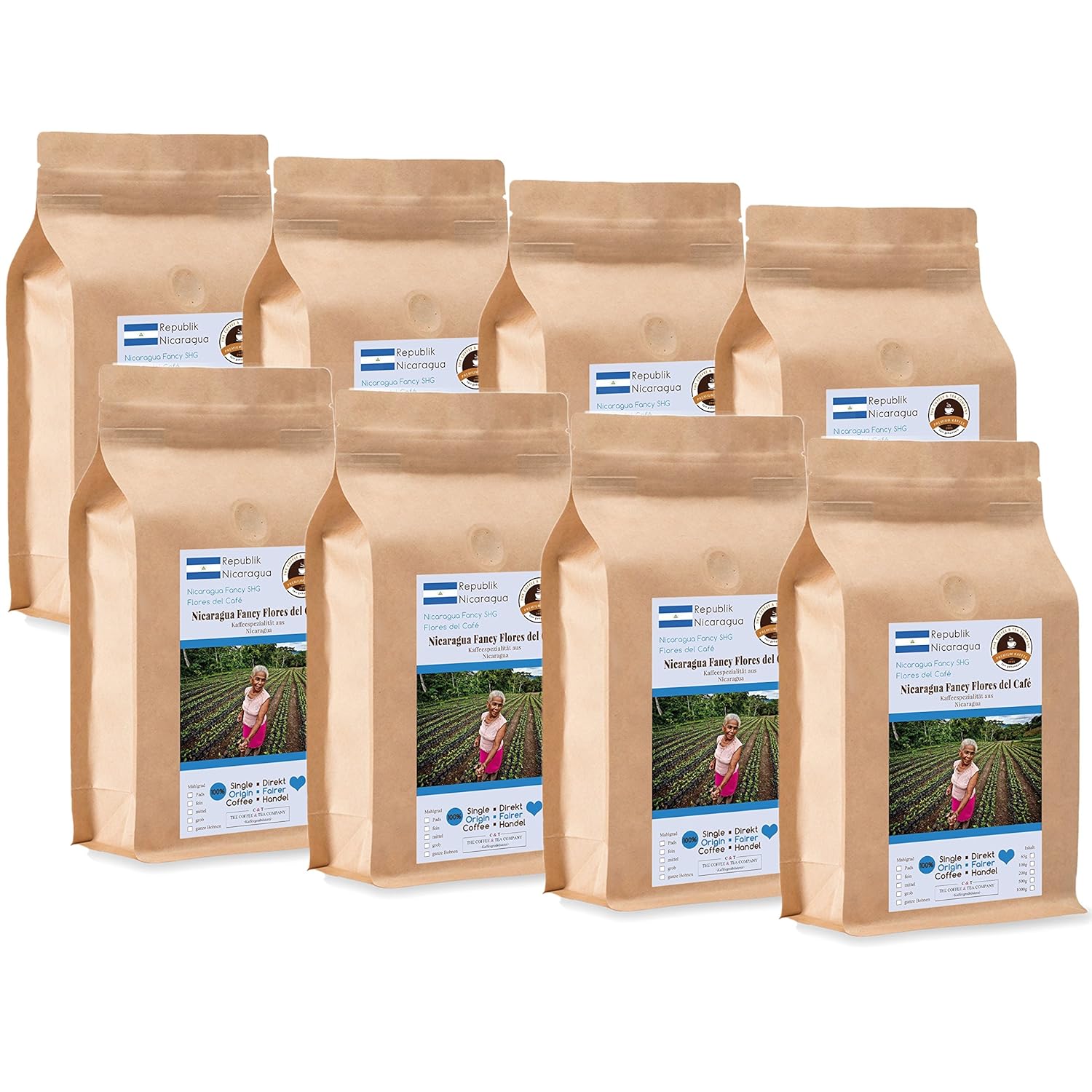 Kaffee Globetrotter Coffee Globetrotter - Coffee with Heart - Nicaragua Fancy Flores del Café - 8 x 1000 g Coarse Ground - for Fully Automatic Coffee Grinder - Roasted Coffee Fair Trade | Gastropack Economy Pack