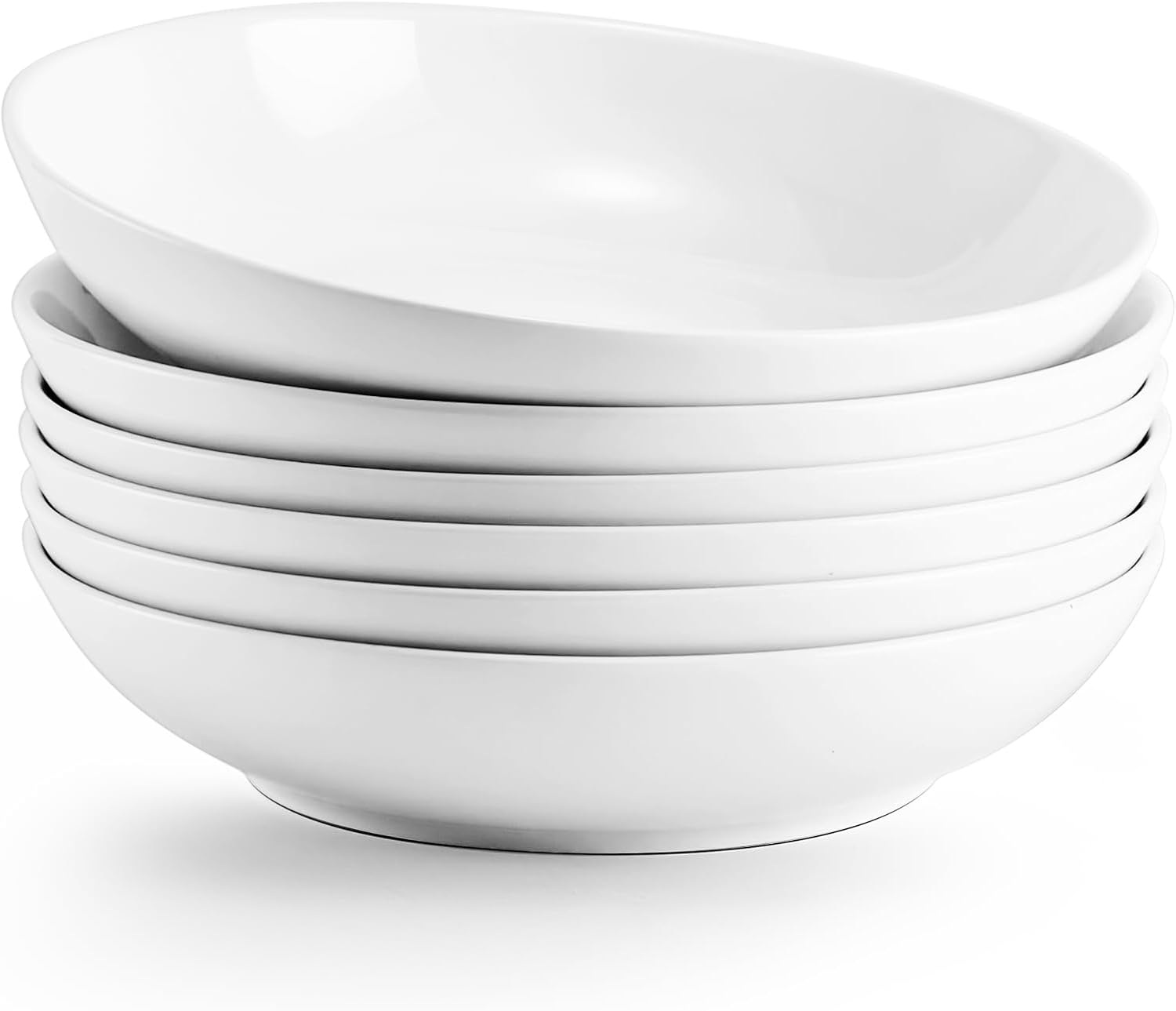 Jassceram Pack of 6 Pasta Plates, 1100 ml Porcelain Salad Plates, Serving Plates, Large Soup Plates for Pasta, Salad Soups, Round Tableware - Dishwasher, Microwave, Oven Safe, 21.5 cm, White