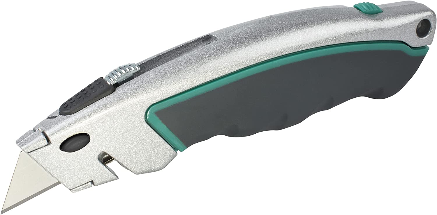 Wolfcraft 4131000 Professional Quick Change Knife with including 5 Replacement Blades/ Tool-less Blade Change at the Push of a Button/ Safety Cord Cutter