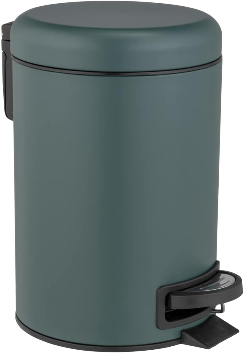 WENKO Store WENKO Leman Pedal Bin 3 Liter with Removable Insert Painted Steel 17 x 25 x 22.5 cm Dark Green