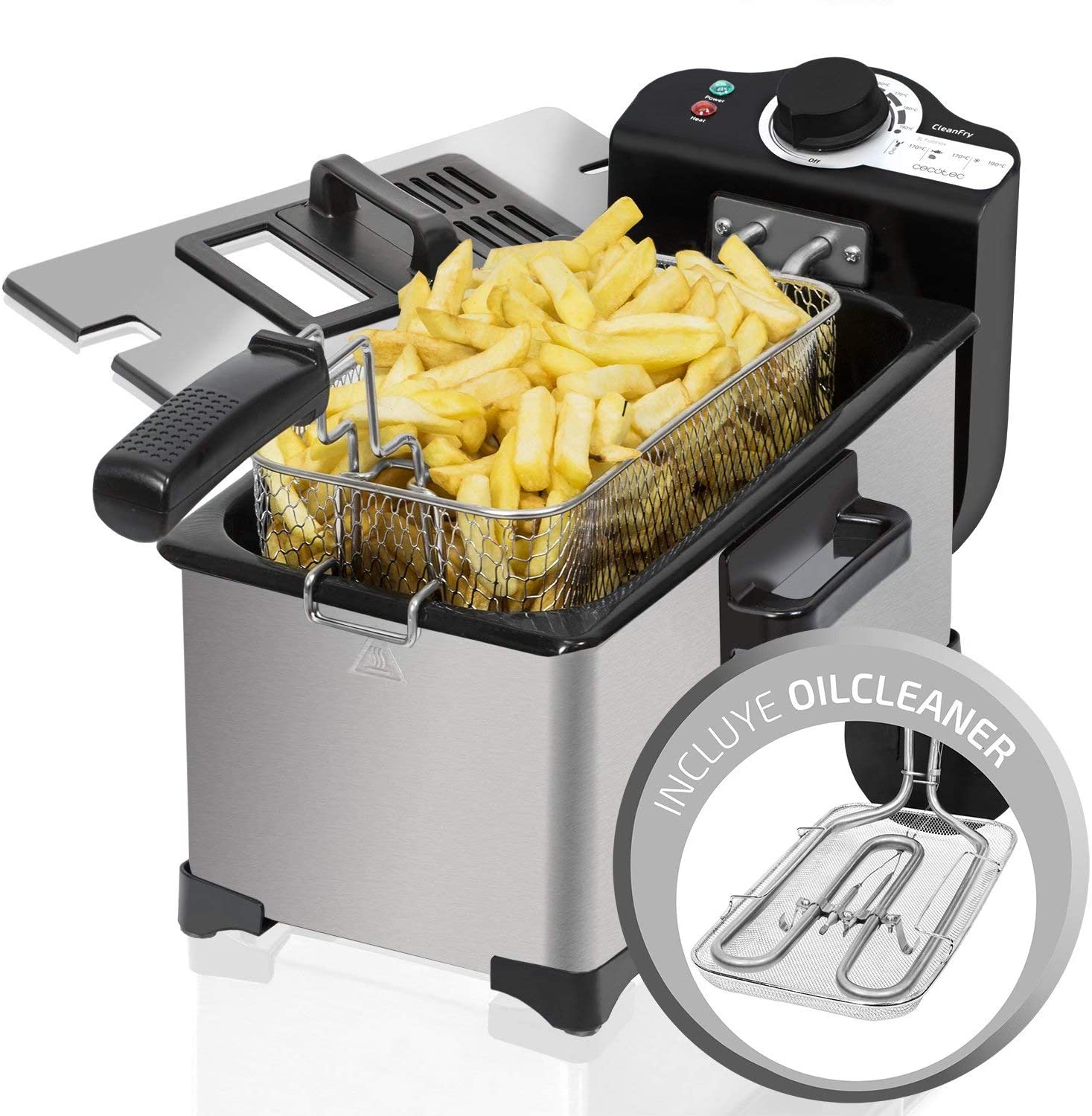 Cecotec CleanFry Deep Fryer 1.5 - 3 L, Temperature up to 190 ªC, Tub is Dishwasher Safe, Filter OilCleaner. (3 L, Grey)