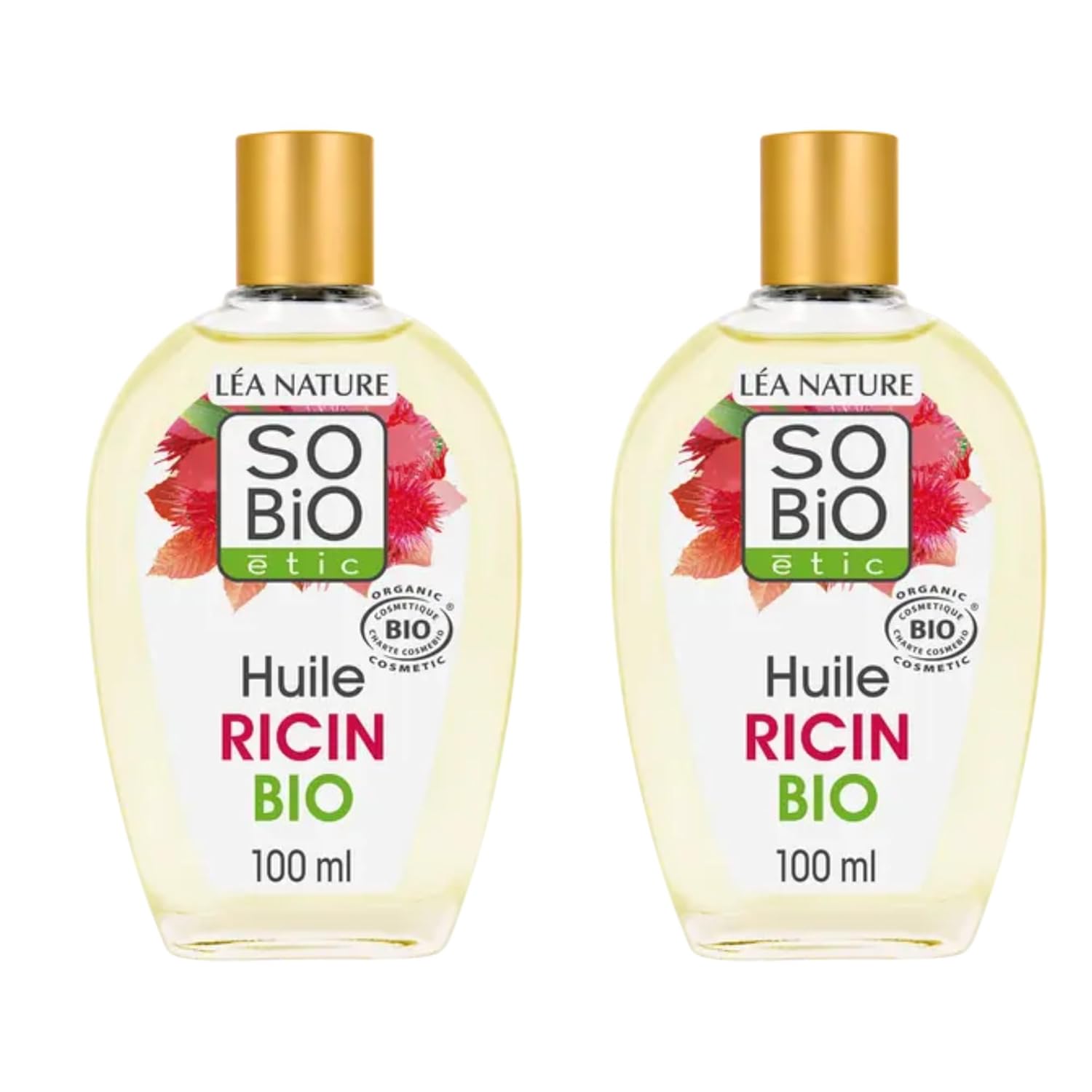 SO\'BiO étic Organic Castor Plant Oil | Strengthens - Nourishes - Stimulates Growth | Hair, Eyelashes, Nails | Large | Vegan | Organic Fair | Made in France | 2 x 100ml