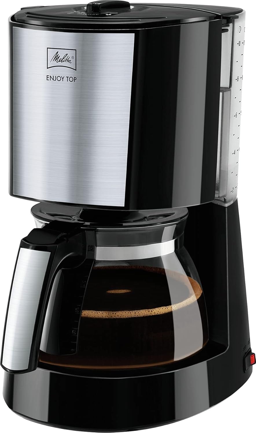 Melitta 1017-04 Enjoy Top Filter Coffee Machine with Glass Pot and Patented Aroma Selector, Automatic End Shut-Off, Stainless Steel, 1.2 Liters, Black