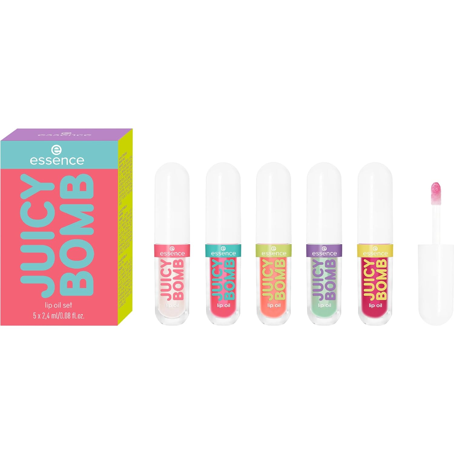 essence cosmetics essence Juicy Bomb Lip Oil Set 01, Lip Balm, Multicoloured, Acetone-Free, Vegan, No Microplastic Particles, Gluten-Free, Pack of 1 (5 Pieces)