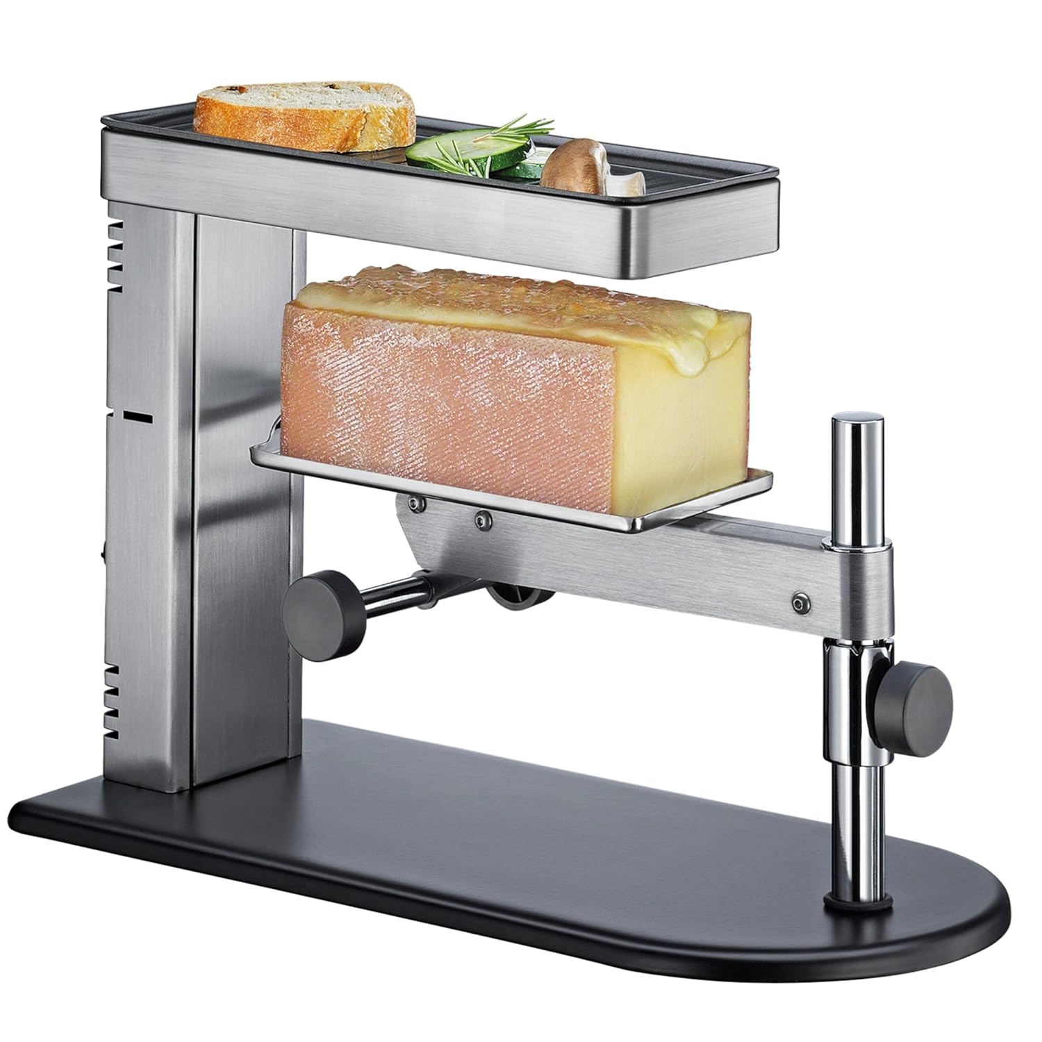SPRING Raclette Oven, Swiss Raclette Device, Stainless Steel, Individual Temperature, with Non-Stick Grill Plate, Includes Cheese Scraper, Cheese Melter, 36 x 17 x 25 cm