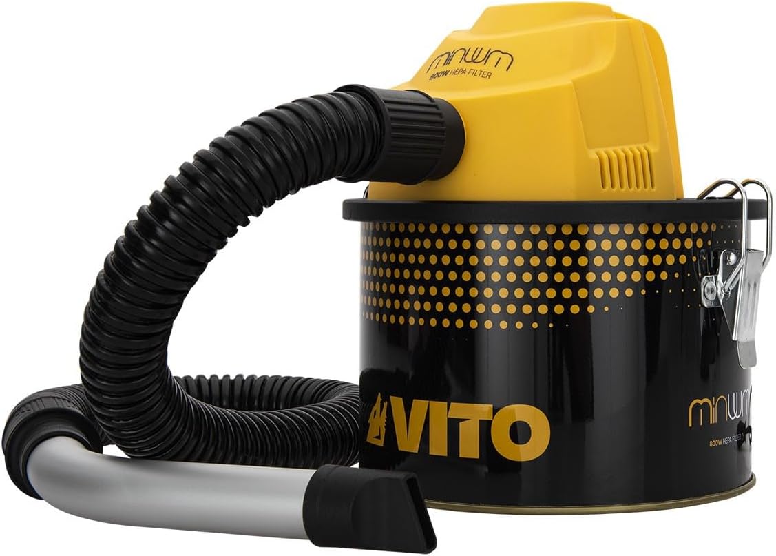 VITO Mini Vacuum Cleaner for Pellets - Ash Vacuum Cleaner 800 W 4 L up to 40° Also Suitable for Grills, Small Ovens, HEPA Filter, Aluminum Tube, Pellet Stove, High-Quality Design, Black/Yellow