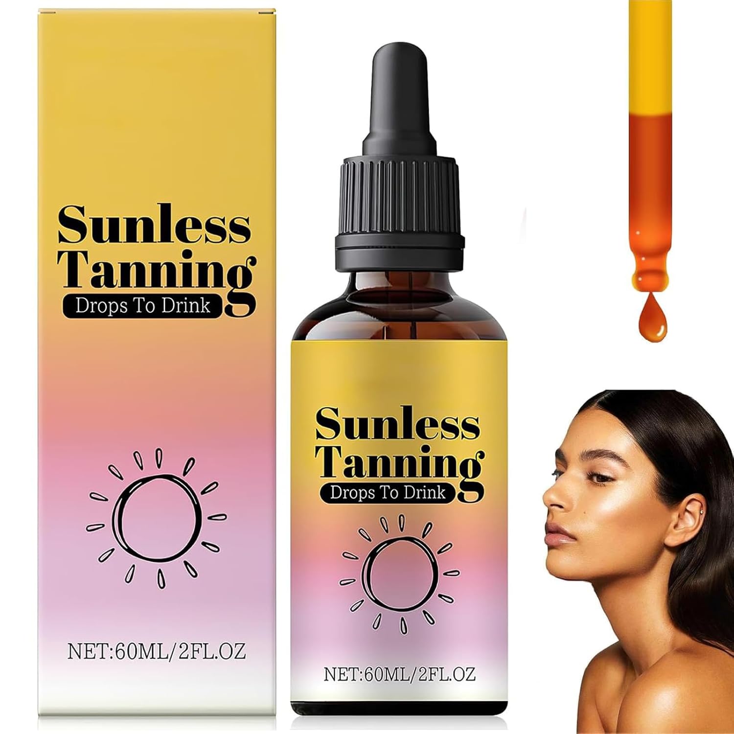Pipihome Tanning Drops for Drinking, 60 ml Oral Sunless Tanning Drops, Tanning Drops, Tanning Accelerator, Self-Tanning Drops, Improve Your Natural Skin Tone