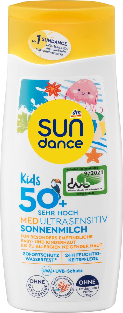 Sundance Set of 2 Sun Protection Sun Lotion Kids Med Ultra Sensitive SPF 50+ (200 ml) + Aprés Balsam Sensitive After Sun Moisturiser with aloe vera (200 ml) 400 ml